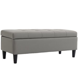 HOMCOM Bancă cu depozitare 136 L, 110x41x42 cm, piele ecologică potrivită pentru animale de companie, gri | Aosom Romania