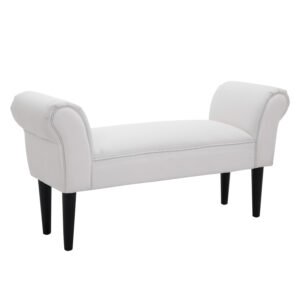 HOMCOM Bancă de Capăt de Pat cu Cotiere Rulate, Bancă Căptușită pentru Dormitor, 102x36x51 cm, Alb | Aosom Romania