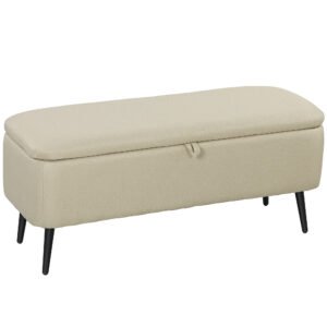 HOMCOM Bancă de Depozitare cu Capac Rabatabil și Picioare din Oțel pentru Dormitor Sufragerie Intrare 101x38,5x44,5 cm Bej | Aosom Romania