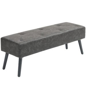 HOMCOM Bancă la picioarele patului Banchetă de dormitor cu picioare din lemn și șezut căptușit 114x38x42 cm Gri | Aosom Romania