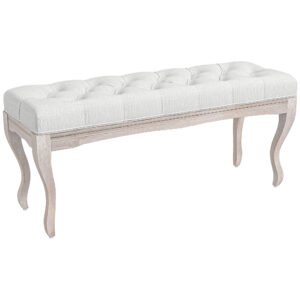 HOMCOM Bancă pentru Capătul Patului cu Înveliș Textil Aspect de In, Bancă Capitonată, 110x37x49 cm, Alb Crem | Aosom Romania