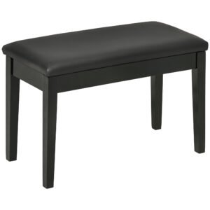 HOMCOM Bancă pentru Pian cu Spațiu de Depozitare, Bancă pentru Pian din Lemn și Piele Ecologică PU, 75x35x49 cm, Negru | Aosom Romania
