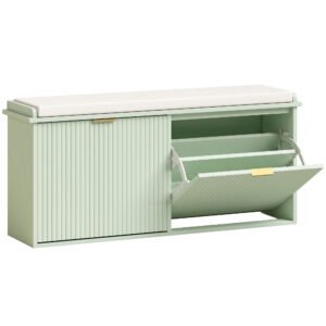HOMCOM Bancă pentru pantofi cu pernă de șezut căptușită și sertar rabatabil pentru hol, dormitor, 104 x 26 x 47,5 cm, verde | Aosom Romania