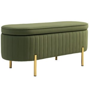 HOMCOM Băncuță Tapițată pentru Dormitor cu Capitonaj Canelat și Picioare Metalice, 108x44x43,5 cm, Verde | Aosom Romania