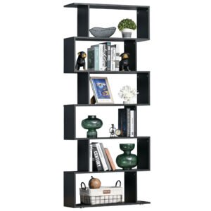 HOMCOM Bibliotecă Modernă cu 6 Rafturi, Design Zig-Zag, Lemn Rezistent, Ușor de Curățat, Negru, 80x24x191 cm | Aosom Romania