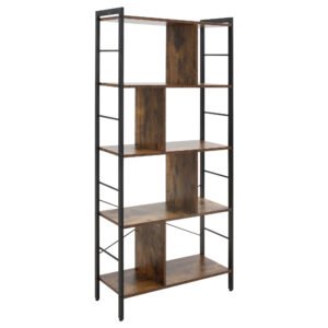 HOMCOM Bibliotecă cu 5 Rafturi, Compartimente Deschise, 77 x 30 x 157,5 cm, Maro Rustic și Negru | Aosom Romania