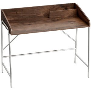 HOMCOM Birou, birou de calculator 109 cm cu margine de protecție și structură metalică, nuc | Aosom Romania