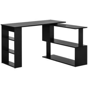 HOMCOM Birou pentru Calculator de Colț cu Design Rotativ în Formă de L și 5 Rafturi, 120x110x74.5 cm, Negru | Aosom Romania