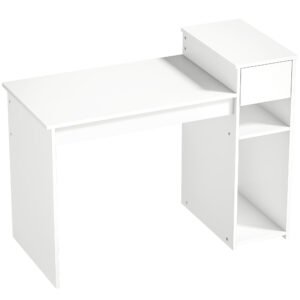 HOMCOM Birou pentru Studiu și Scris cu Sertar și Rafturi, 108 cm, Alb | Aosom Romania