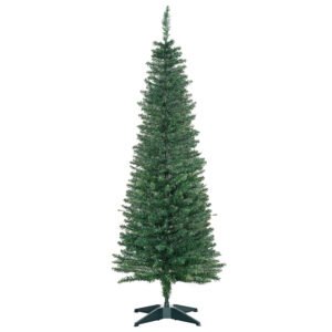 HOMCOM Brad Artificial de Crăciun cu Crengi Realiste, Brad Înalt și Îngust cu Bază din Plastic, Ø46x150 cm, Verde | Aosom Romania
