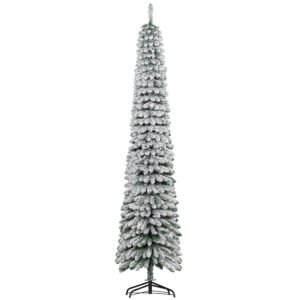 HOMCOM Brad de Crăciun Îngust Împodobit cu Zăpadă 240 cm cu 603 Crengi și Suport Metalic Pliabil pentru Living Interior Verde | Aosom Romania