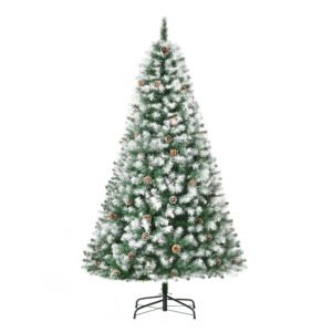 HOMCOM Brad de Crăciun Înzăpezit cu Conuri, Brad Artificial cu Deschidere Automată și Bază Pliabilă, Ø103x180 cm, Verde | Aosom Romania