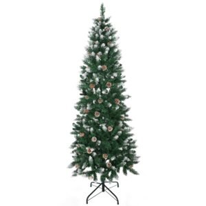 HOMCOM Brad de Craciun cu 6 picioare cu zapada artificiala cu 508 ramuri realiste, con de pin, pentru decorare interioara, verde alb | Aosom Romania