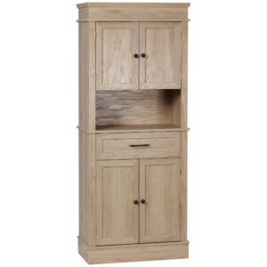 HOMCOM Bucătărie cu finisaj de stejar deschis, bufet de bucătărie cu rafturi ajustabile, sertar și nișă, pentru sala de mese, living, 74 x 39,5 x 183 cm, stejar deschis | Aosom Romania