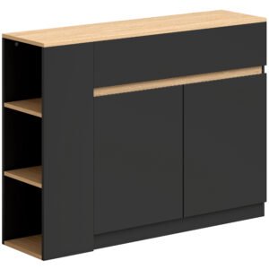 HOMCOM Bufet, compartiment mare, raft în 3 trepte, sertar, negru, 110 x 29,5 x 82 cm | Aosom Romania