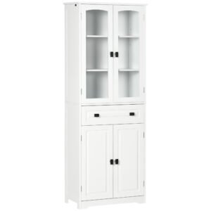 HOMCOM Bufet de Bucătărie cu 2 Dulapuri și Sertar, Mobilier de Bucătărie cu Uși și Rafturi Reglabile, 60x30x160 cm, Alb | Aosom Romania