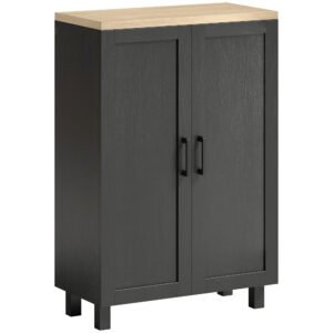 HOMCOM Bufet de Living Îngust cu 2 Uși Dulap de Bucătărie cu Poliță Reglabilă pentru Hol 60x30x90 cm Negru | Aosom Romania