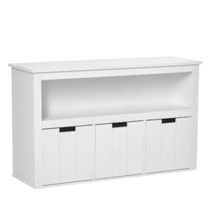 HOMCOM Bufet de Salon cu 3 Sertare Mobilizabile și Rafturi Deschise pentru Cărți Jucării Dulap Auxiliar de Depozitare pentru Dormitor Bucătărie 102x33x61,5 cm Alb | Aosom Romania
