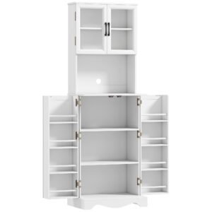 HOMCOM Bufet înalt bucătărie dulap de bucătărie 4 uși 8 suporturi condimente blat raft reglabil 60x39,5x179,6cm alb | Aosom Romania