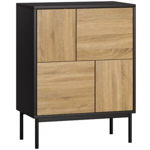 HOMCOM Bufet living mobilier de depozitare dulap de bucătărie uși cu deschidere prin apăsare și 4 compartimente stil modern 60 x 35 x 78 cm, negru | Aosom Romania