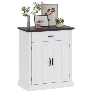 HOMCOM Bufet pentru Living Rustic cu 2 Uși 1 Sertar Raft Reglabil pentru Hol Intrare Alb 75,2x40x91,5 cm | Aosom Romania