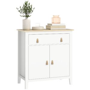 HOMCOM Bufet salon mobilier de depozitare cu dulap cu 2 uși, sertar și raft reglabil, 80 x 40 x 90 cm, alb | Aosom Romania