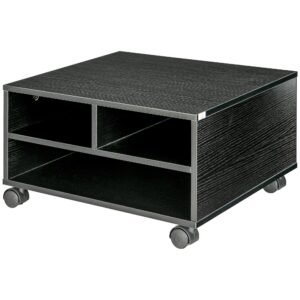 HOMCOM Cabinet pentru Imprimantă cu 2 Rafturi, Birou din Lemn și Cabinet de studiu cu Roți, 47x40x22.5 cm, Negru | Aosom Romania