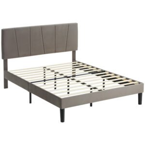 HOMCOM Cadru de pat dublu 140 x 190 cm pat 2 persoane cap de pat reglabil somier 150 x 198 x 100/105/110/115/120 cm gri | Aosom Romania