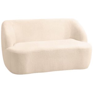 HOMCOM Canapé 2 places canapé en tissu bouclette 142 cm cu spătar și șezut curbat, fără asamblare necesară, bej | Aosom Romania