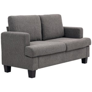 HOMCOM Canapea 2 locuri 120 cm cu perne de spătar detașabile, țesătură chenille pentru living, dormitor, birou, gri închis | Aosom Romania