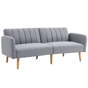 HOMCOM Canapea Extensibilă 2 Locuri Design scandinav Spătar reglabil 3 Poziții Picioare Lemn Țesătură Aspect Lin Gri | Aosom Romania