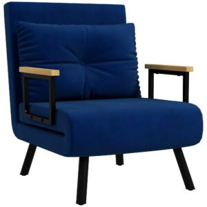 HOMCOM Canapea Extensibilă cu Spătar Reglabil pe 5 Nivele, Canapea Pat Individuală Pliabilă cu Perne, 63x73x81 cm, Albastru | Aosom Romania
