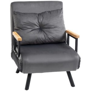HOMCOM Canapea Extensibilă cu Spătar Reglabil pe 5 Nivele, Canapea Pat Individuală Pliabilă cu Perne, 63x73x81 cm, Gri | Aosom Romania