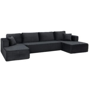HOMCOM Canapea modulară în U cu 2 chaiselongue, canapea extensibilă tip cord cu spumă de înaltă densitate și șezut cu arcuri, Gri închis | Aosom Romania