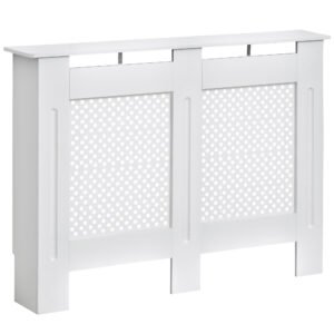 HOMCOM Carcasă Modernă pentru Calorifer, Model cu Gratii din MDF, Design cu Lamele pentru Casă și Birou, 111,5x82x19 cm, Alb | Aosom Romania