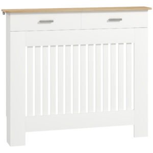 HOMCOM Carcasă pentru Calorifer din Șipci Anti-Răsturnare cu Sertar pentru Depozitare, 112x19x97 cm, Alb | Aosom Romania