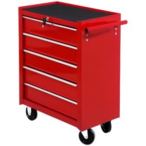 HOMCOM Cărucior Mobil pentru Atelier cu Sertare, Organizator Ustensile, Roșu, 67.5x33x77cm | Aosom Romania