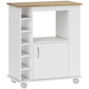 HOMCOM Cărucior de Bucătărie cu Dulăpior, 6 Compartimente de Depozitare și 3 Rafturi Laterale, 75x39.5x88 cm, Alb | Aosom Romania