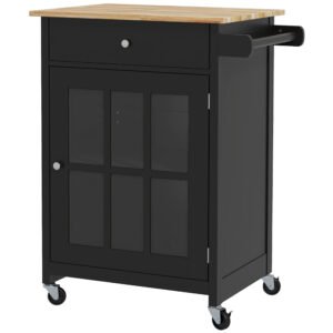 HOMCOM Cărucior de Bucătărie cu Sertar, Raft Reglabil, 4 Roți și Suport Lateral pentru Prosop, 67x48x86,5 cm, Negru | Aosom Romania
