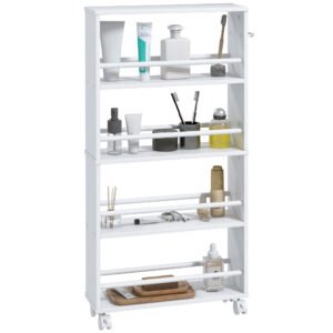 HOMCOM Cărucior de depozitare cu 4 niveluri, cărucior cu role și mânere, cărucior îngust, 45 x 15 x 91 cm, alb | Aosom Romania