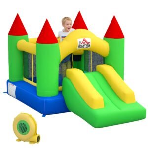 HOMCOM Castel gonflabil cu tobogan și plasă de siguranță, până la 100 kg, 3-10 ani, 300x180x160cm | Aosom Romania