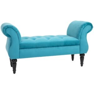 HOMCOM Chaise Captusita Stil Vintage cu Cotiere Tapitate si Cadru din Lemn, Albastru deschis 117x40x58Hcm | Aosom Romania