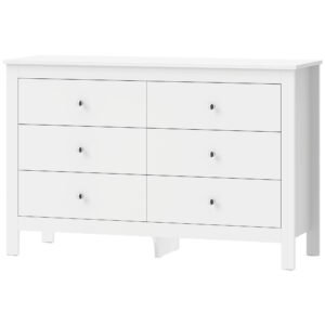 HOMCOM Comodă 6 sertare, mobilier de depozitare cu glisiere fluide, stil modern, 118 x 39,5 x 75,5 cm, Alb | Aosom Romania