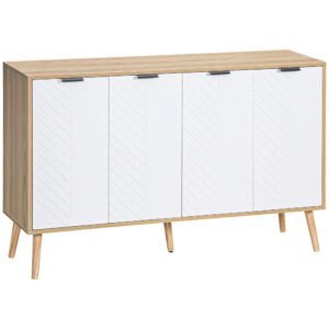 HOMCOM Comodă Bucătărie, Mobilier de Bucătărie cu Rafturi Reglabile și Picioare din Lemn de Pin, Bufet Modern pentru Living, Living, Sala de Mese, 120x35x77,4cm, Natural și Alb | Aosom Romania