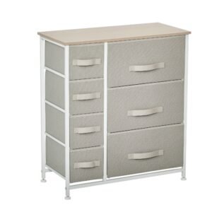HOMCOM Comodă, Bufet, 7 sertare pliabile din material textil, Structură metalică, 63,5 x 30 x 71 cm, Gri deschis | Aosom Romania
