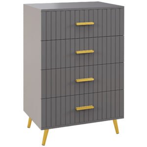 HOMCOM Comodă Modernă cu 4 Sertare, Unitate Sertar Depozitare cu Picioare din Aluminiu, 60x40x90 cm, Gri Închis