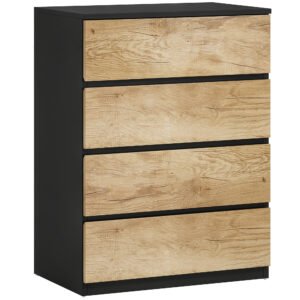 HOMCOM Comodă cu 4 Sertare din Lemn cu Șine Metalice și Mânere Frezate, 60x40x80 cm, Negru și Stejar | Aosom Romania