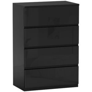 HOMCOM Comodă cu 4 Sertare din Lemn, pentru Dormitor, Modernă și Multifuncțională, 55x33x80 cm, Negru | Aosom Romania