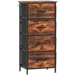 HOMCOM Comodă cu 4 sertare din material textil, mobilier de depozitare cu 4 buzunare, 2 cârlige, structură din oțel, 45 x 30 x 94,5 cm, maro | Aosom Romania