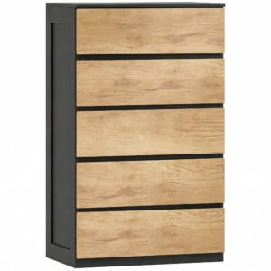 HOMCOM Comodă cu 5 Sertare din Lemn, cu Șine Metalice și Mânere Decupate, 60x39x100 cm | Aosom Romania